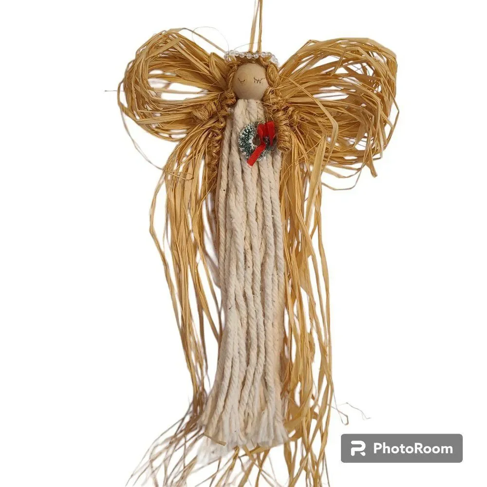 Vintage Handmade Mop Head Yarn Christmas Angel Christmas Holiday Wall Decoration